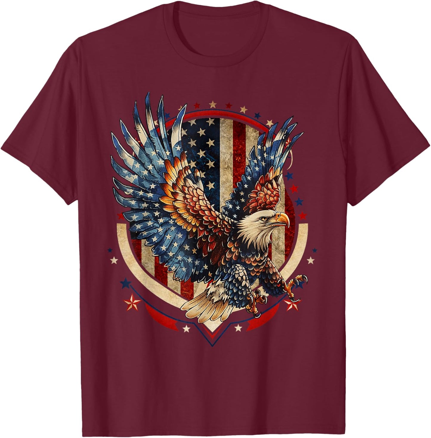 American Bald Eagle USA Flag Patriotic Eagle 4th of July T-Shirt - T-Shirt | Maroon