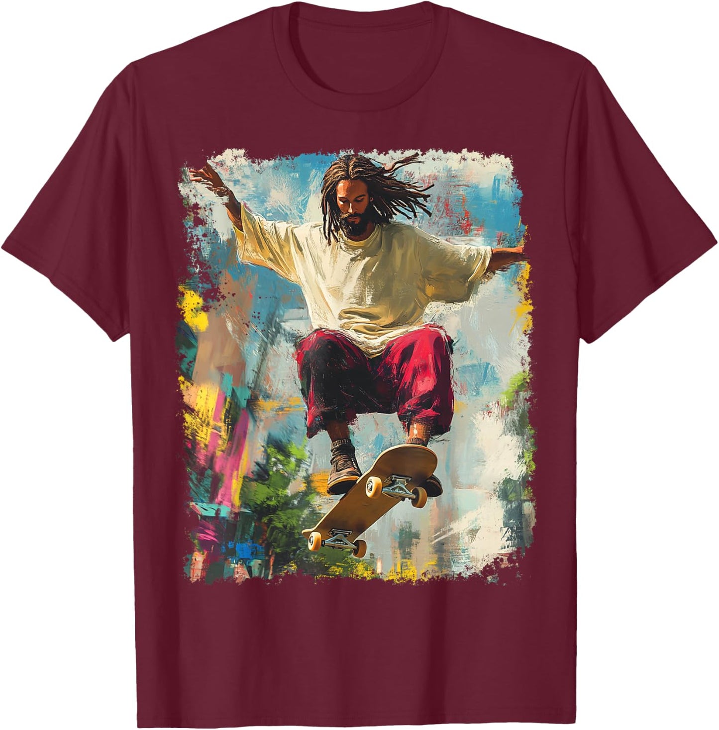 Skateboarding King Jesus Christ Skateboard T-Shirt - T-Shirt | Maroon