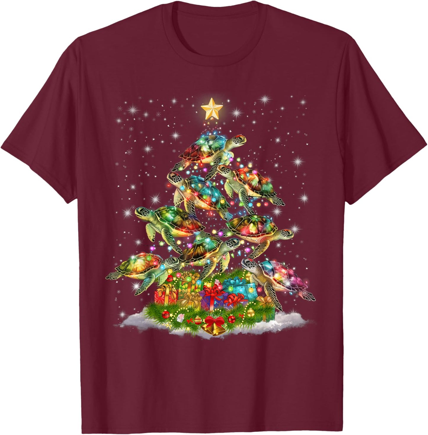Sea Turtles Christmas Tree Lights Santa Hat Merry Christmas T-Shirt - T-Shirt | Maroon