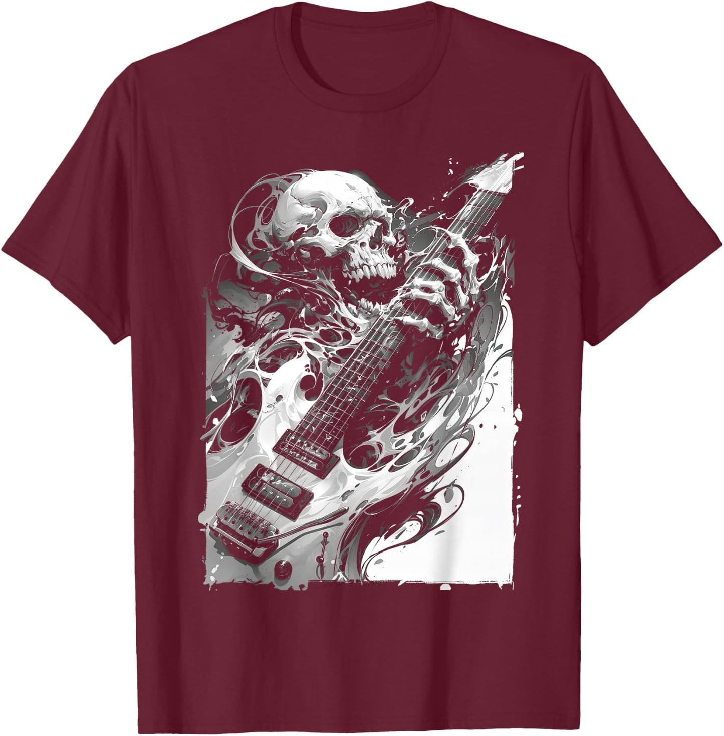 Skeleton playing guitar ,Rock Star Shredding Guitar T-Shirt - T-Shirt | Maroon