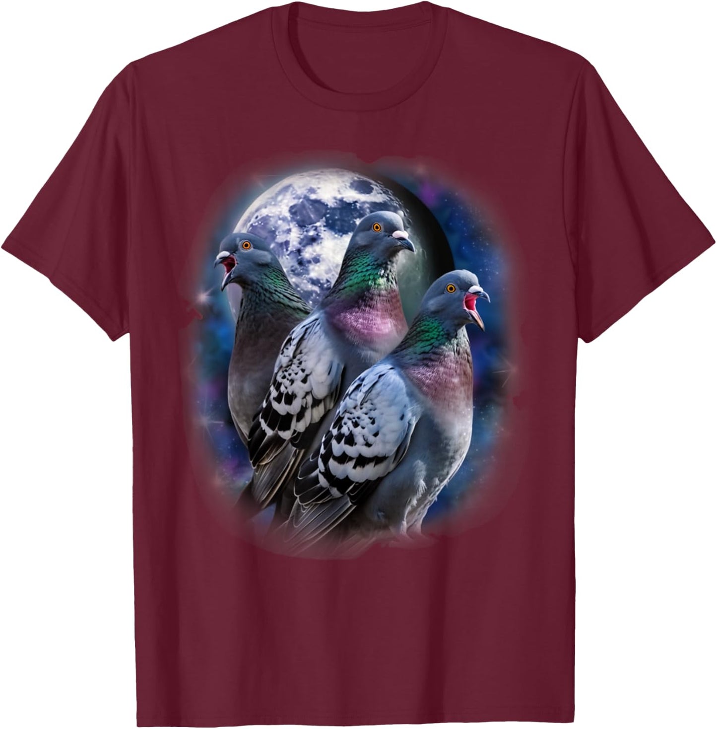 Three Pigeon Howling At The Moon Funny Pigeon Bird Lover T-Shirt - T-Shirt | Maroon