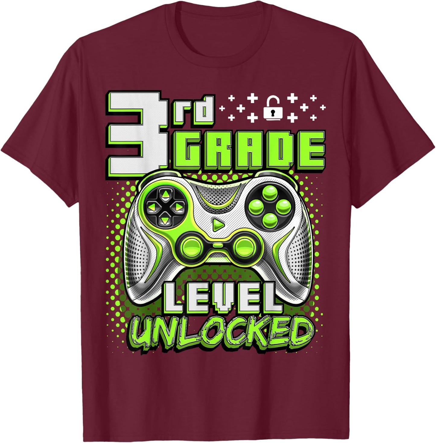 Back to School 3rd Grade Boys Gamer First Day School Level T-Shirt - T-Shirt | Maroon