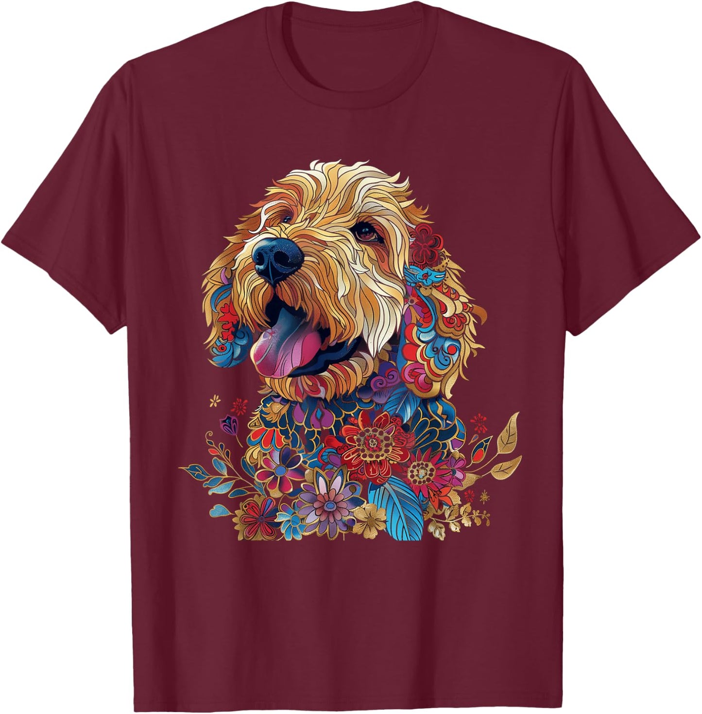 Goldendoodle Dog Lover Vintage Flower Golden Doodle Mom Dad T-Shirt - T-Shirt | Maroon