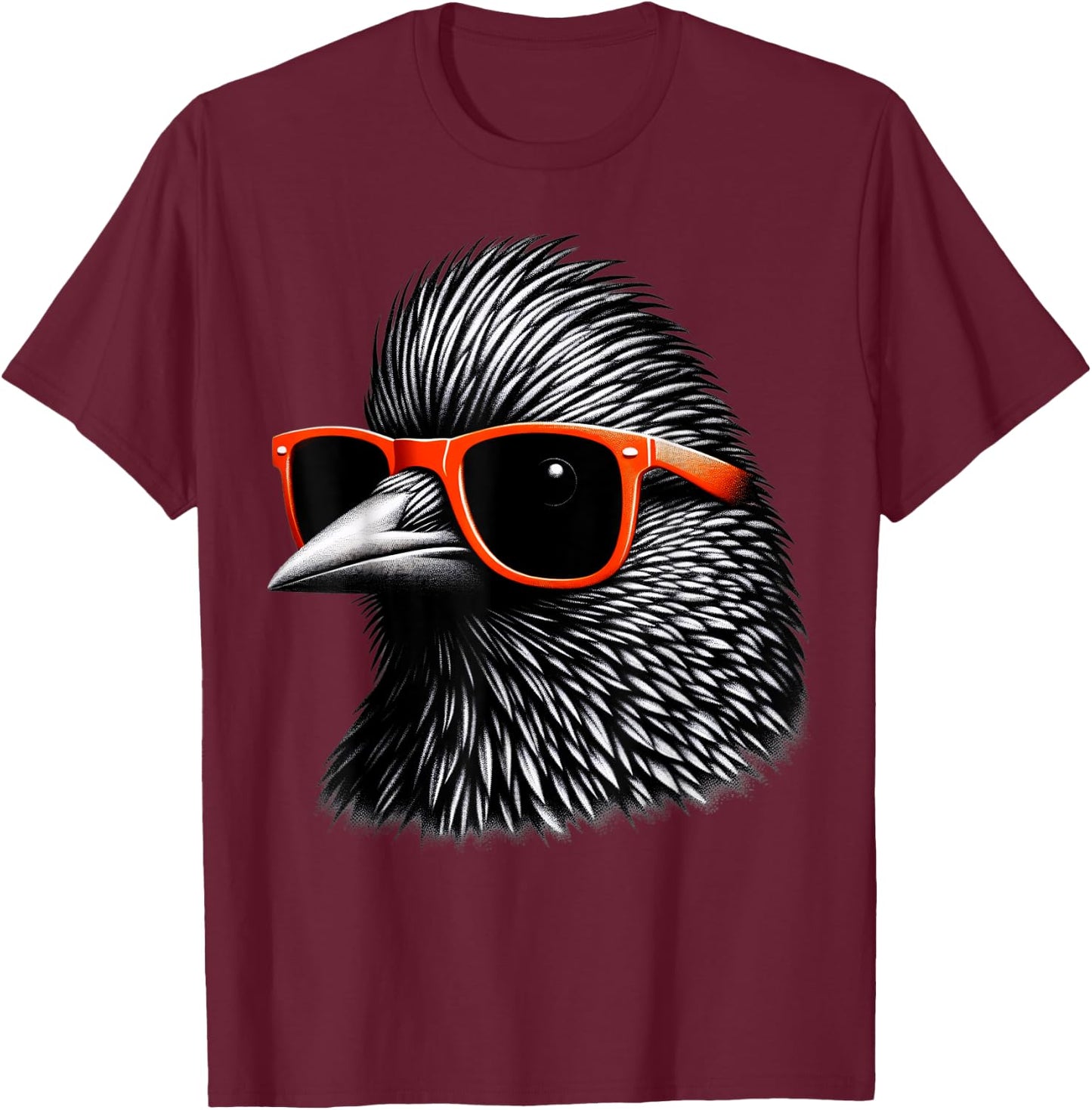 Cool Starling Bird Wearing Sunglasses Graphic Art T-Shirt - T-Shirt | Maroon