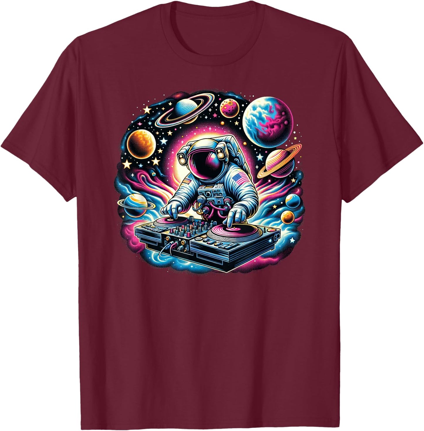 Funny Space Men and Women Astronaut DJ Disc Jockey T-Shirt - T-Shirt | Maroon