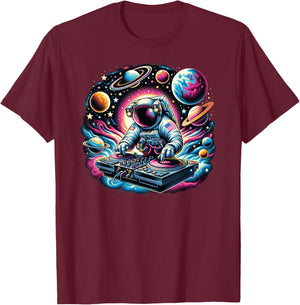 Funny Space Men and Women Astronaut DJ Disc Jockey T-Shirt - T-Shirt | Maroon