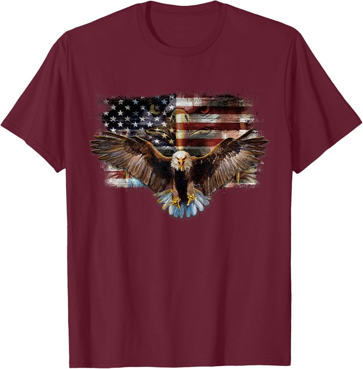 Bald Eagle 4th of July American USA Flag Eagle Patriotic T-Shirt - T-Shirt | Maroon