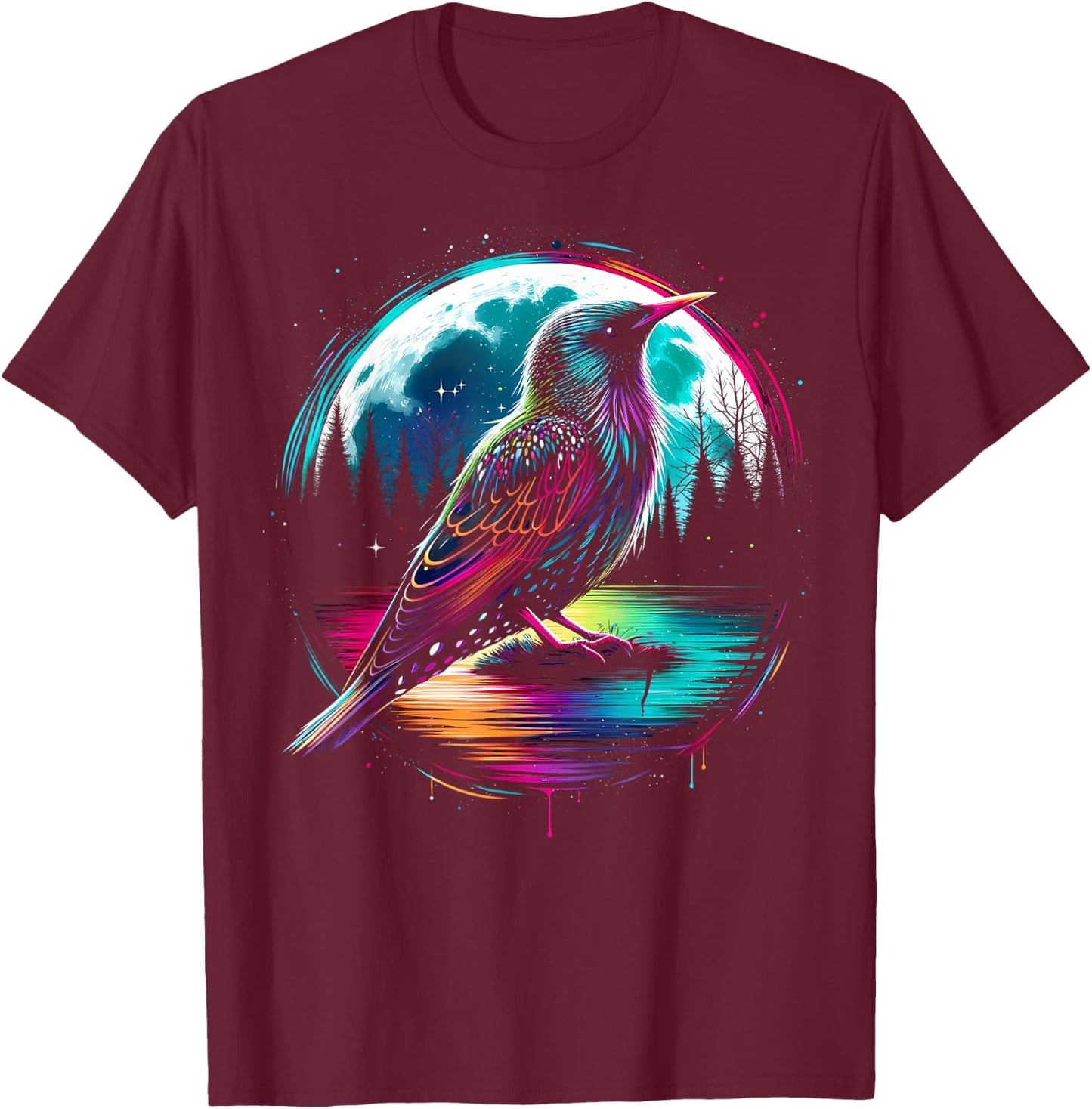 Colorful Starling Bird Spirit Animal Cool Illustration T-Shirt - T-Shirt | Maroon