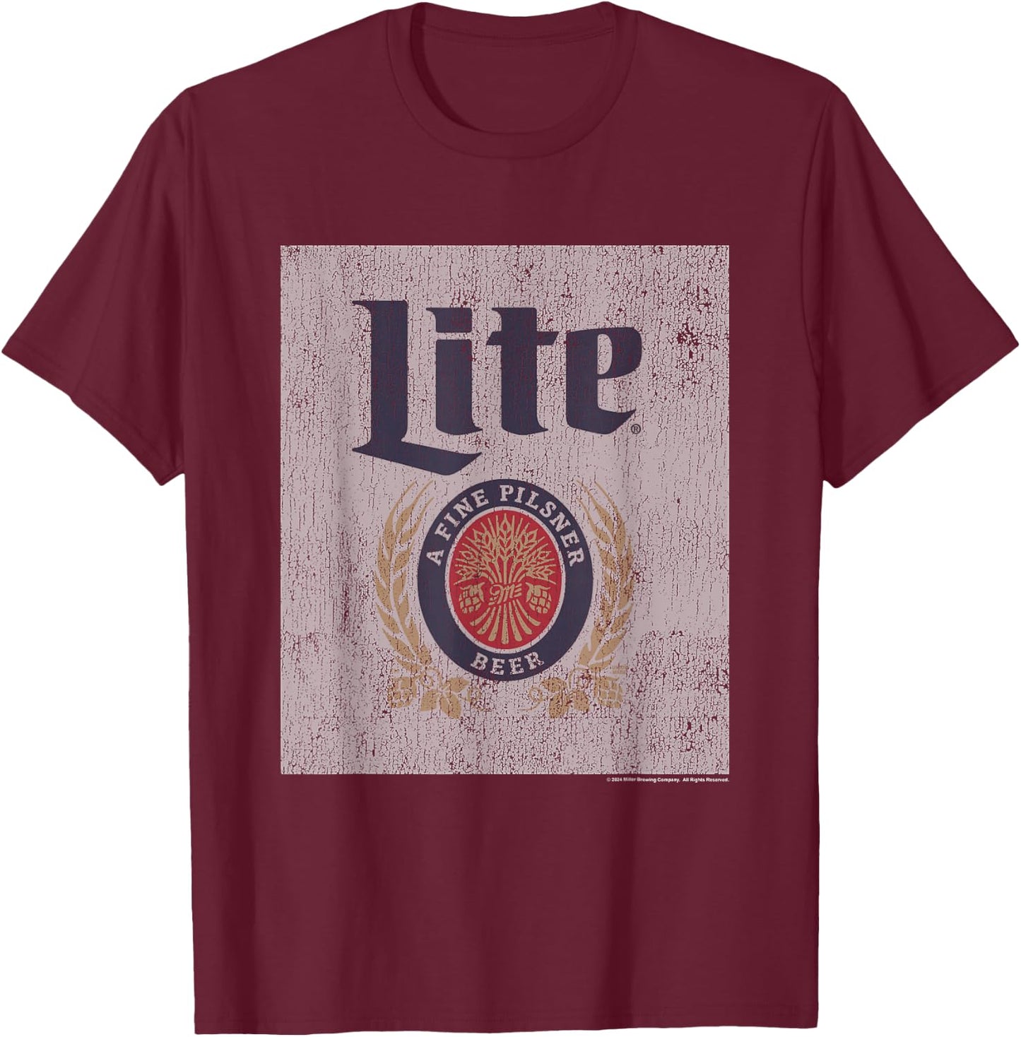Miller Lite Light Fine Pilsner Vintage Classic Label T-Shirt - T-Shirt | Maroon
