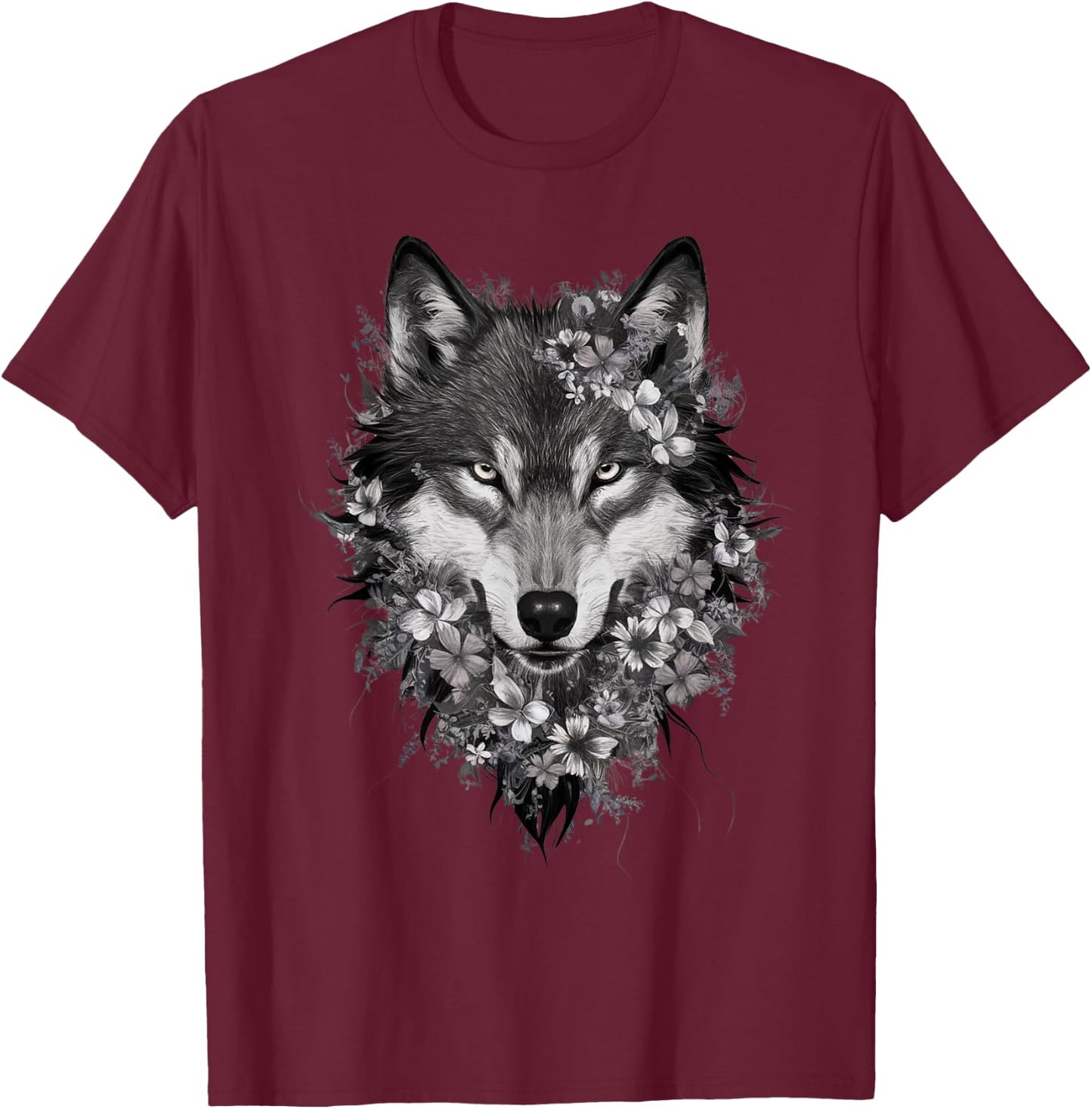 Floral Wolf Vintage Flowers Wolf Face for Wolves Lover T-Shirt - T-Shirt | Maroon