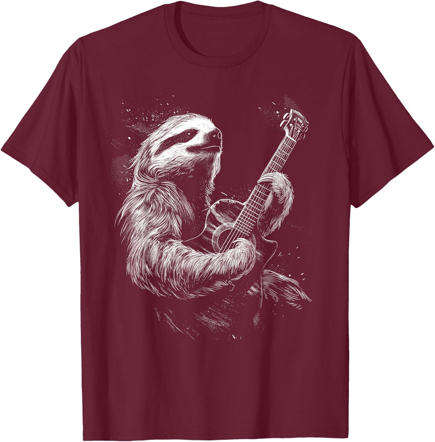 Heavy Metal Sloth | Rock Star Band | Guitarist Guitar T-Shirt - T-Shirt | Maroon