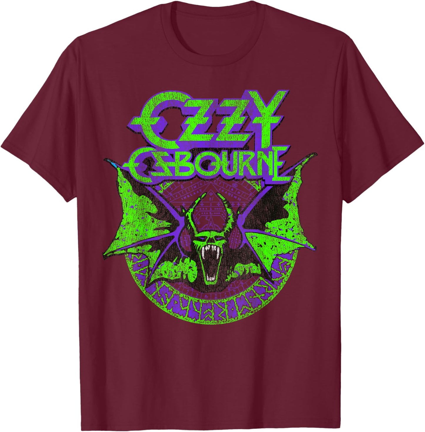 Ozzy Osbourne Bat Circle Neon V2 T-Shirt - T-Shirt | Maroon