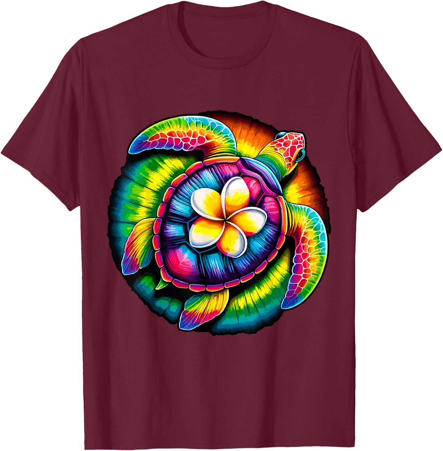 Tie-Dye Sea Turtle Hawaiian Summer Vacation Hippie T-Shirt - T-Shirt | Maroon