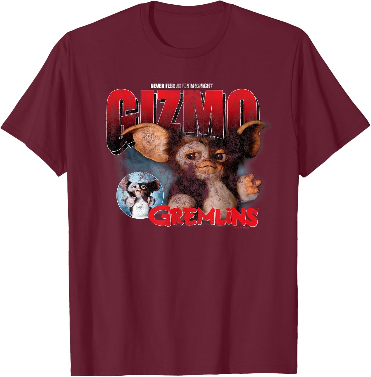 Gremlin's Gizmo Distressed Christmas T-Shirt - T-Shirt | Maroon