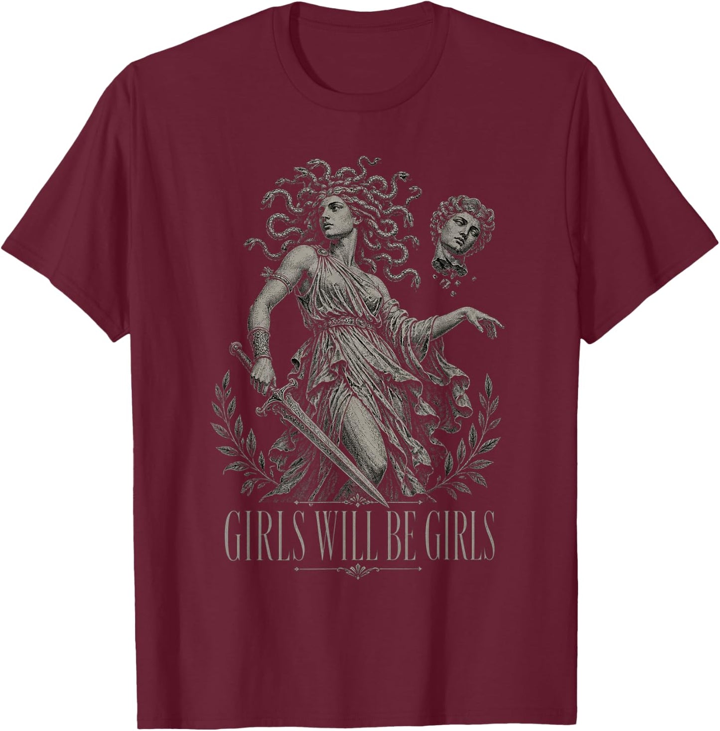 Girl Will Be Girls Medusa Feminist Witch Monster Halloween T-Shirt - T-Shirt | Maroon