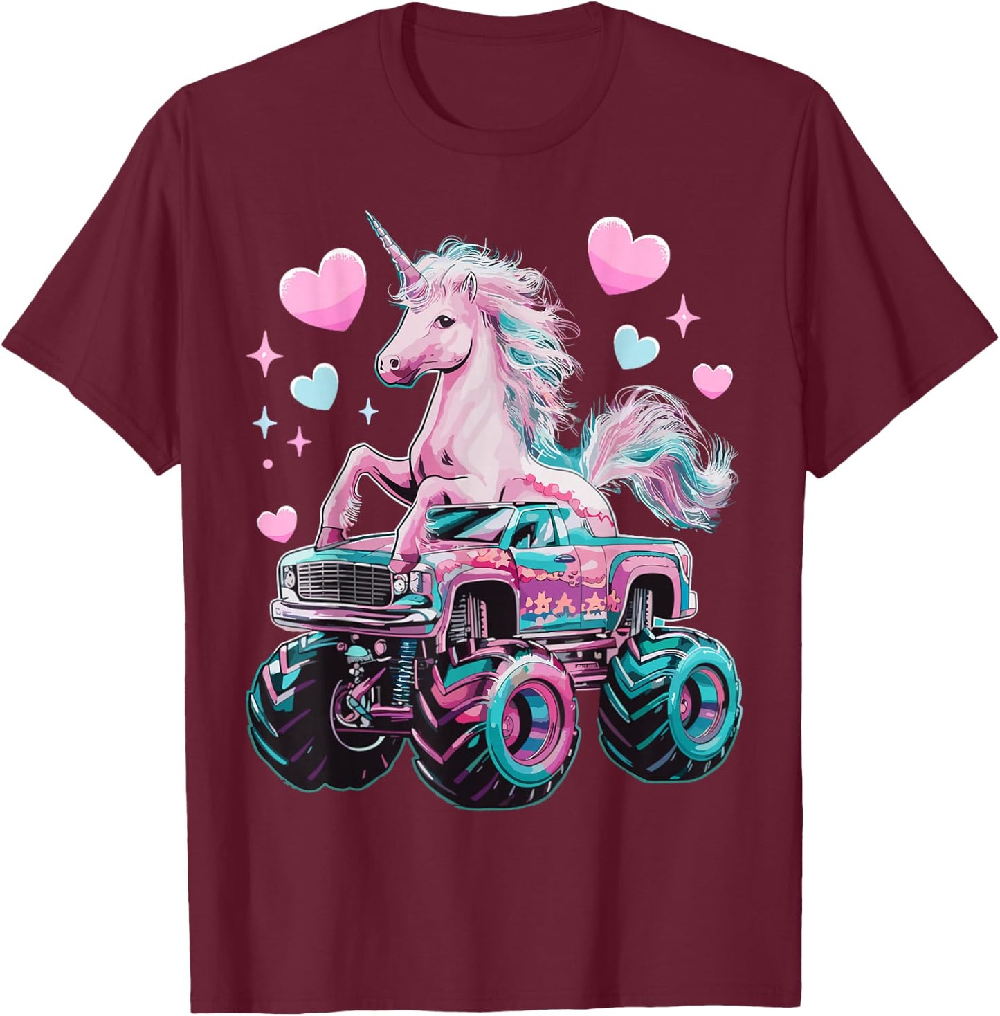 Monster Truck Unicorn Girl Birthday Party Monster Truck T-Shirt - T-Shirt | Maroon