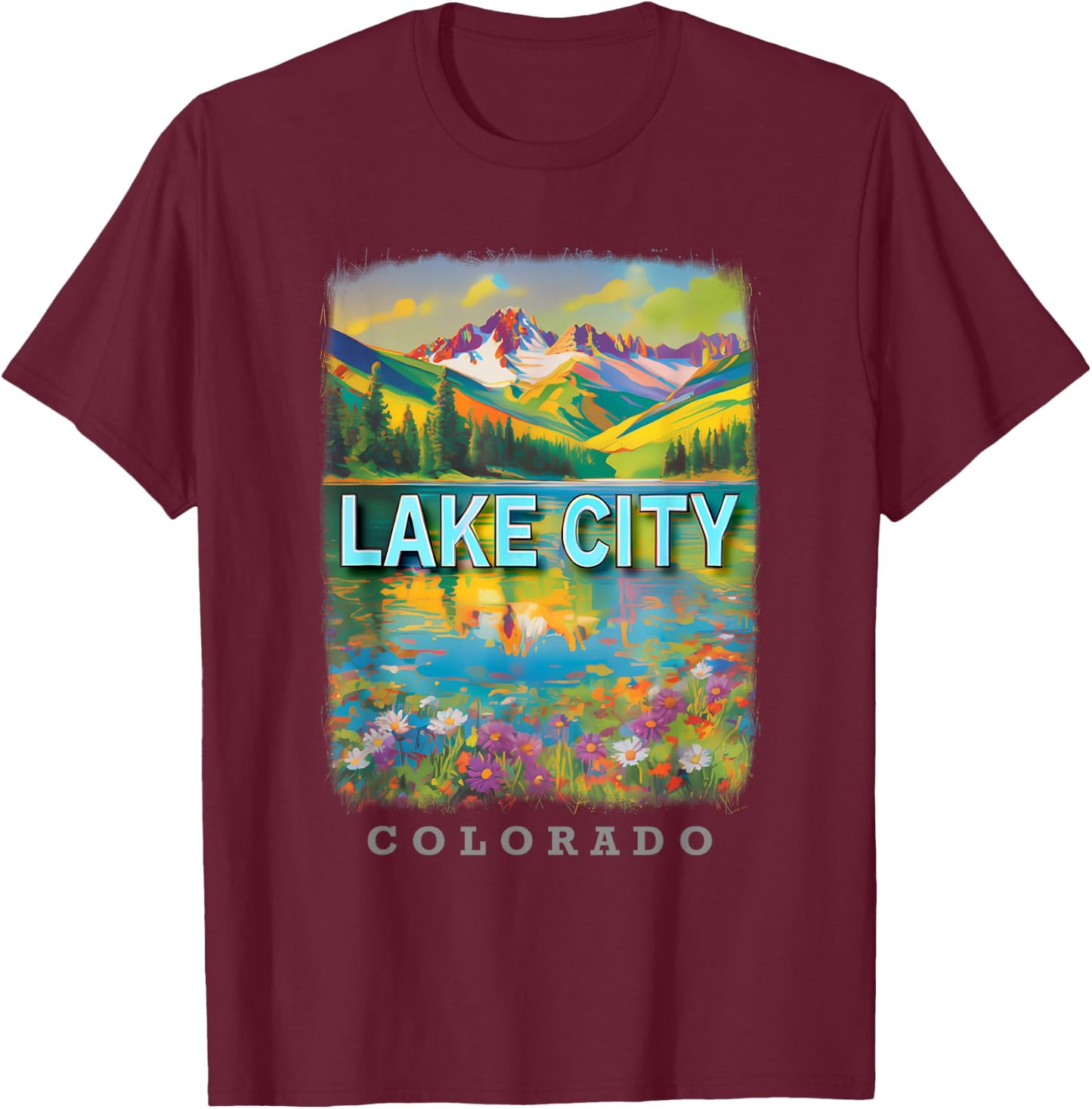 Lake City Colorado CO Mountain Majesty SD987 T-Shirt - T-Shirt | Maroon