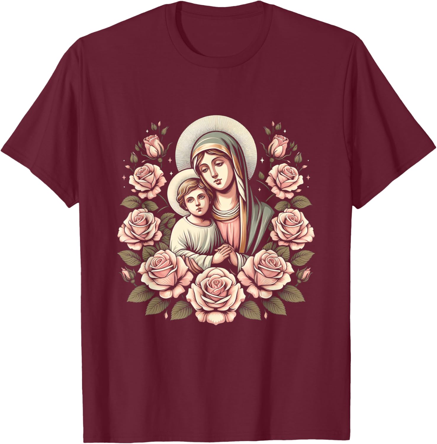 Our Lady of Good Blessed Mother Mary Christian Art T-Shirt - T-Shirt | Maroon