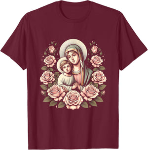Our Lady of Good Blessed Mother Mary Christian Art T-Shirt - T-Shirt | Maroon
