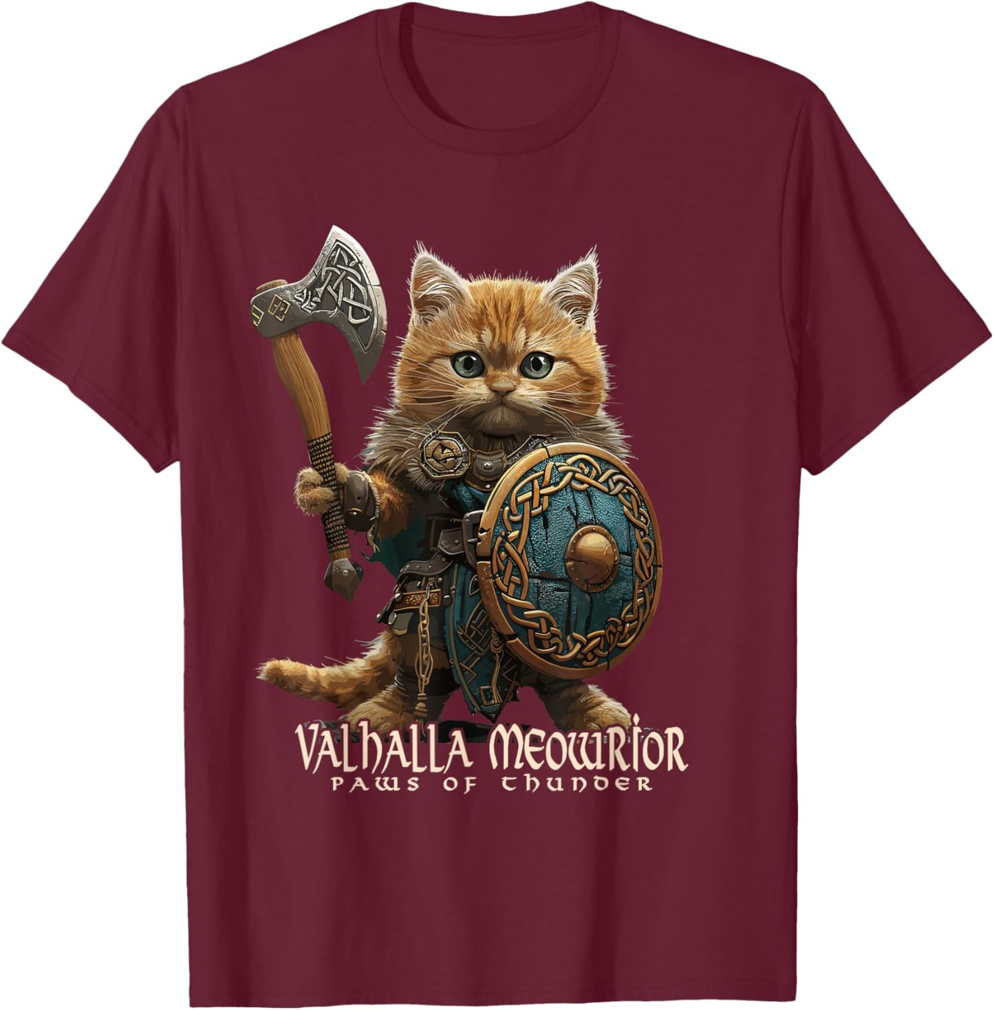 Nordic Norse Valhalla Viking Cat Warrior Men Kids T-Shirt - T-Shirt | Maroon