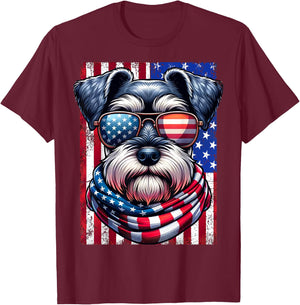 Miniature Schnauzer Dog American Flag Patriotic 4th of July T-Shirt - T-Shirt | Maroon