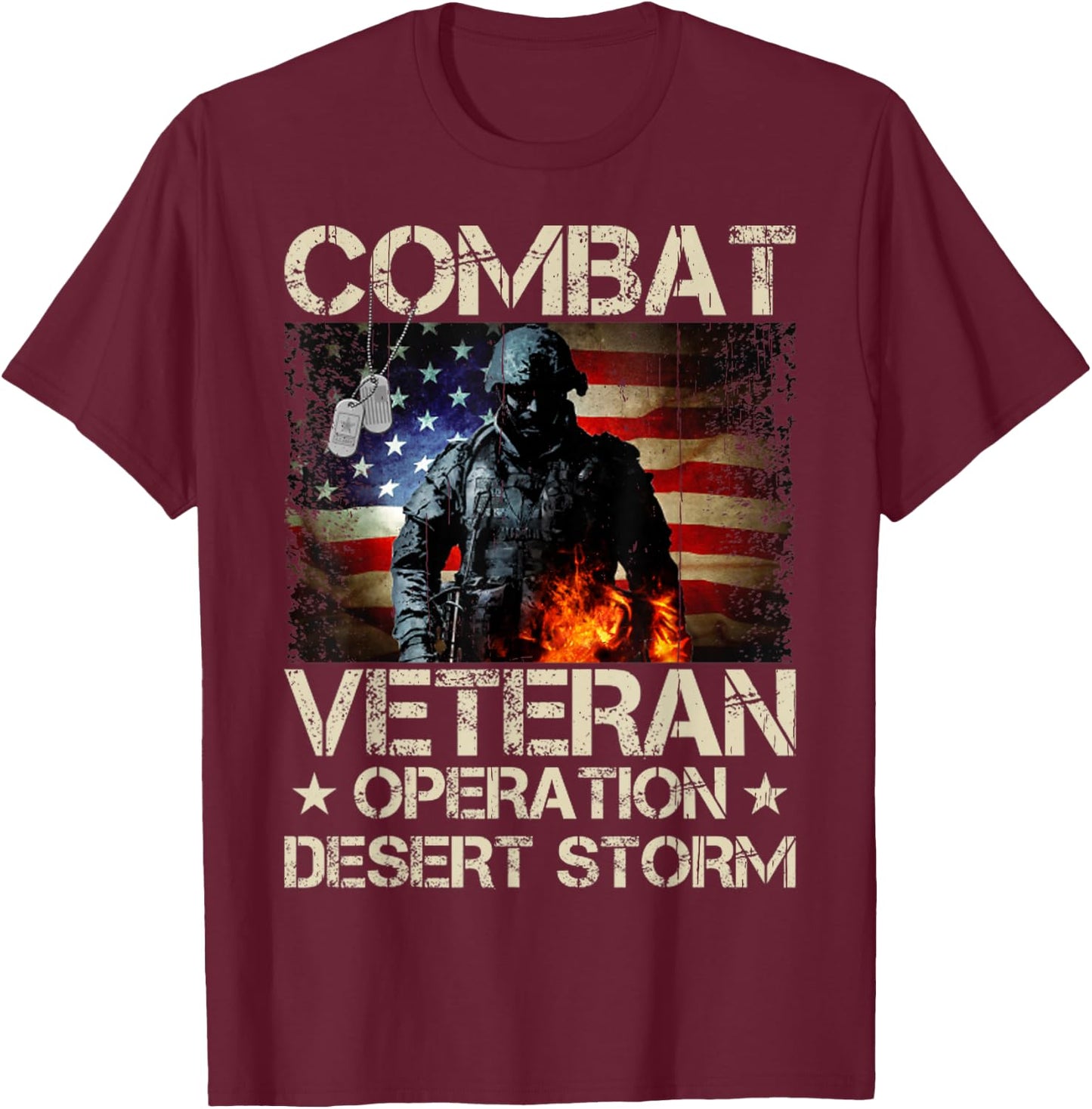 A Veteran USA Flag Combat Operation Desert Storm T-Shirt - T-Shirt | Maroon