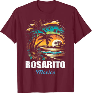 Retro Rosarito Mexico Sunset Vintage Vacation Souvenir T-Shirt - T-Shirt | Maroon