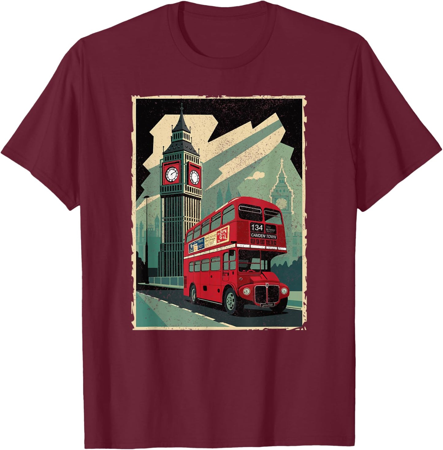 Vintage Travel Posters London Double-Decker Bus T-Shirt - T-Shirt | Maroon
