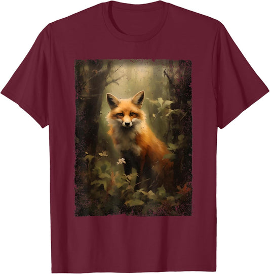 Cottagecore Fox Aesthetic Art Animal Foxes Lover Women Girls T-Shirt - T-Shirt | Maroon