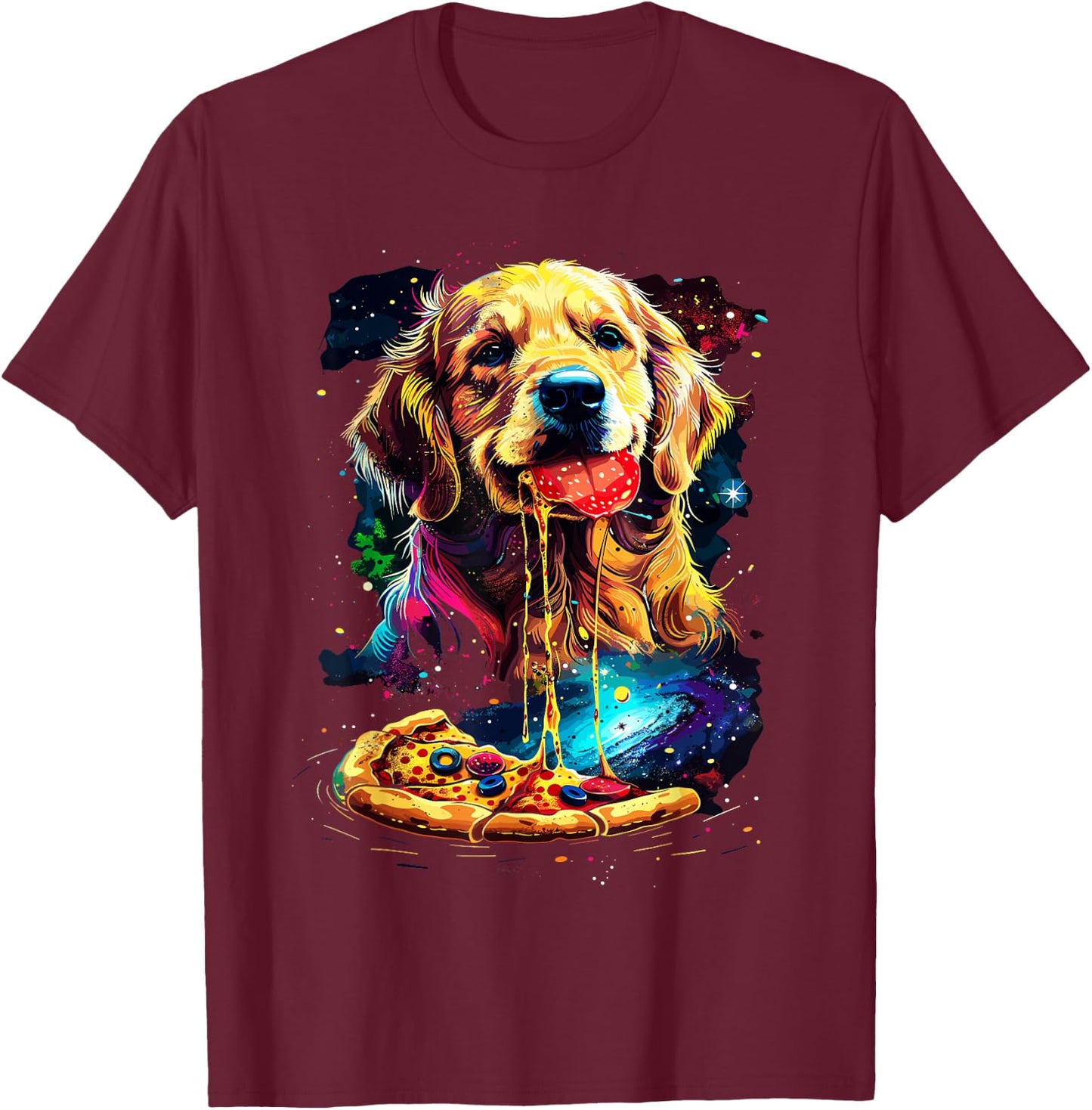 Pizza Dog I Space Dog eating Pizza T-Shirt - T-Shirt | Maroon