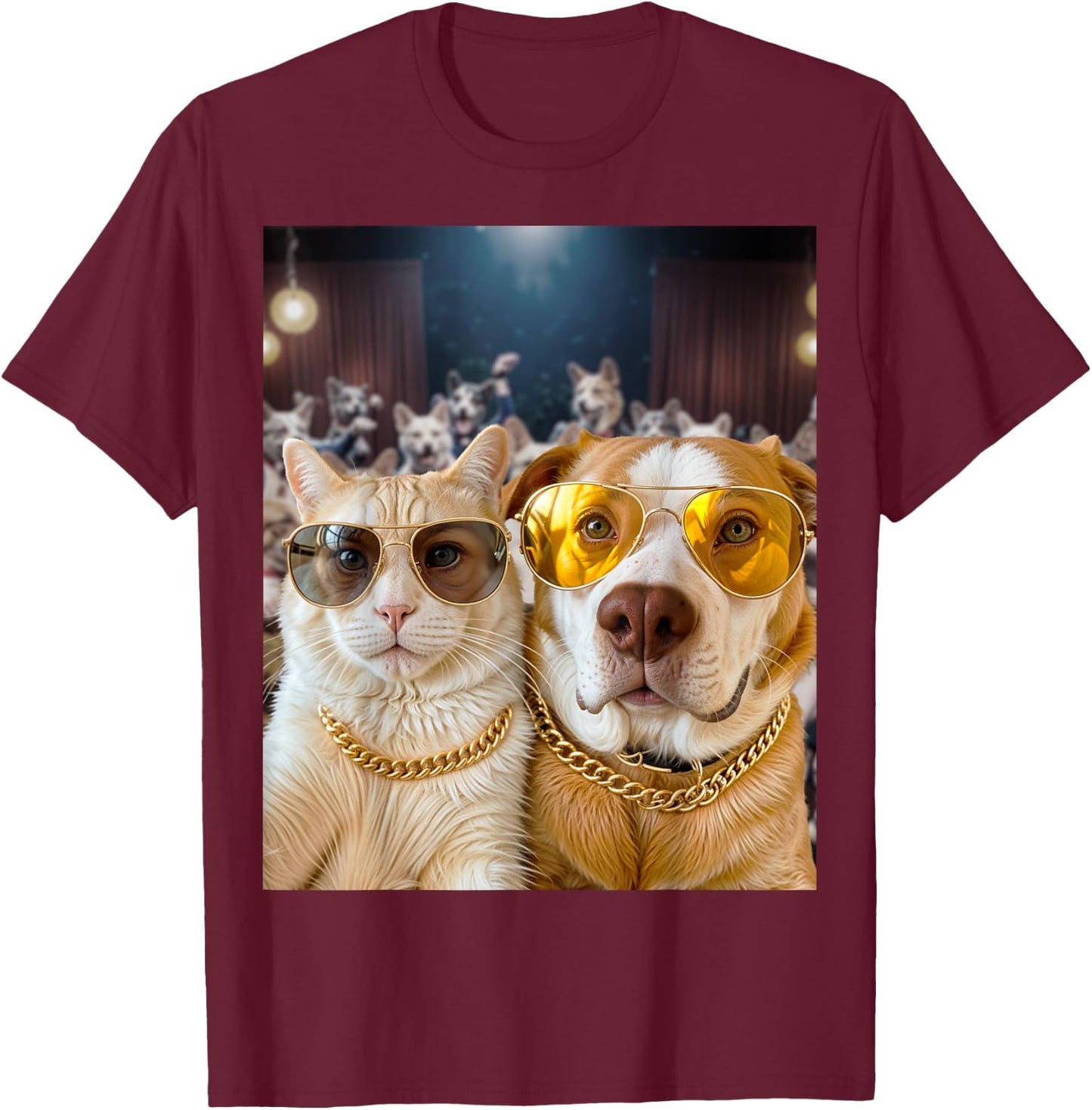Selfie Cat Selfie Dog Party Buddies Women Girls Kids T-Shirt - T-Shirt | Maroon