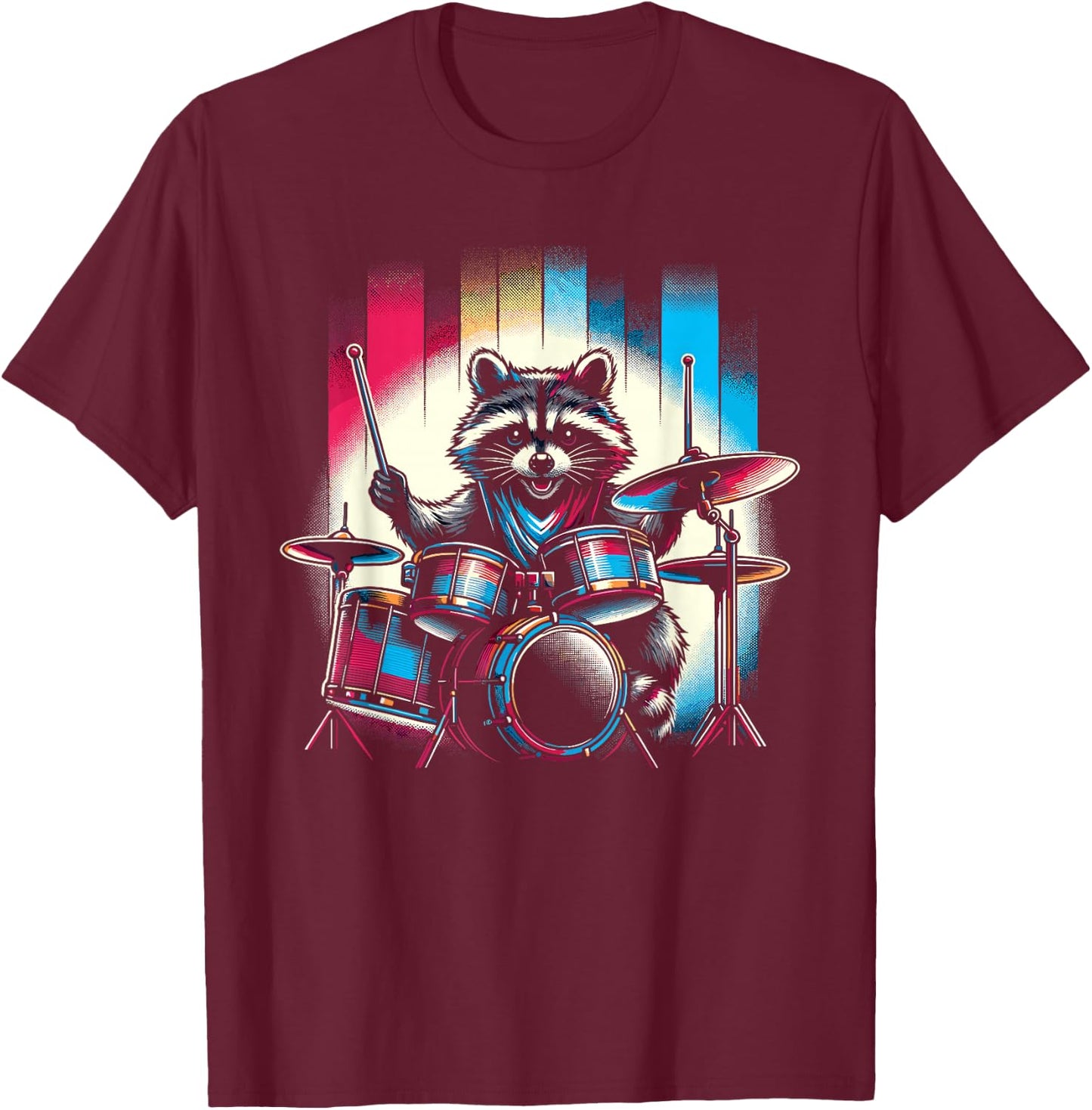 Raccoon Playing Drums Teacher Drummer Novelty Funny Drummer Men Women Girls Kids T-Shirt - T-Shirt | Maroon