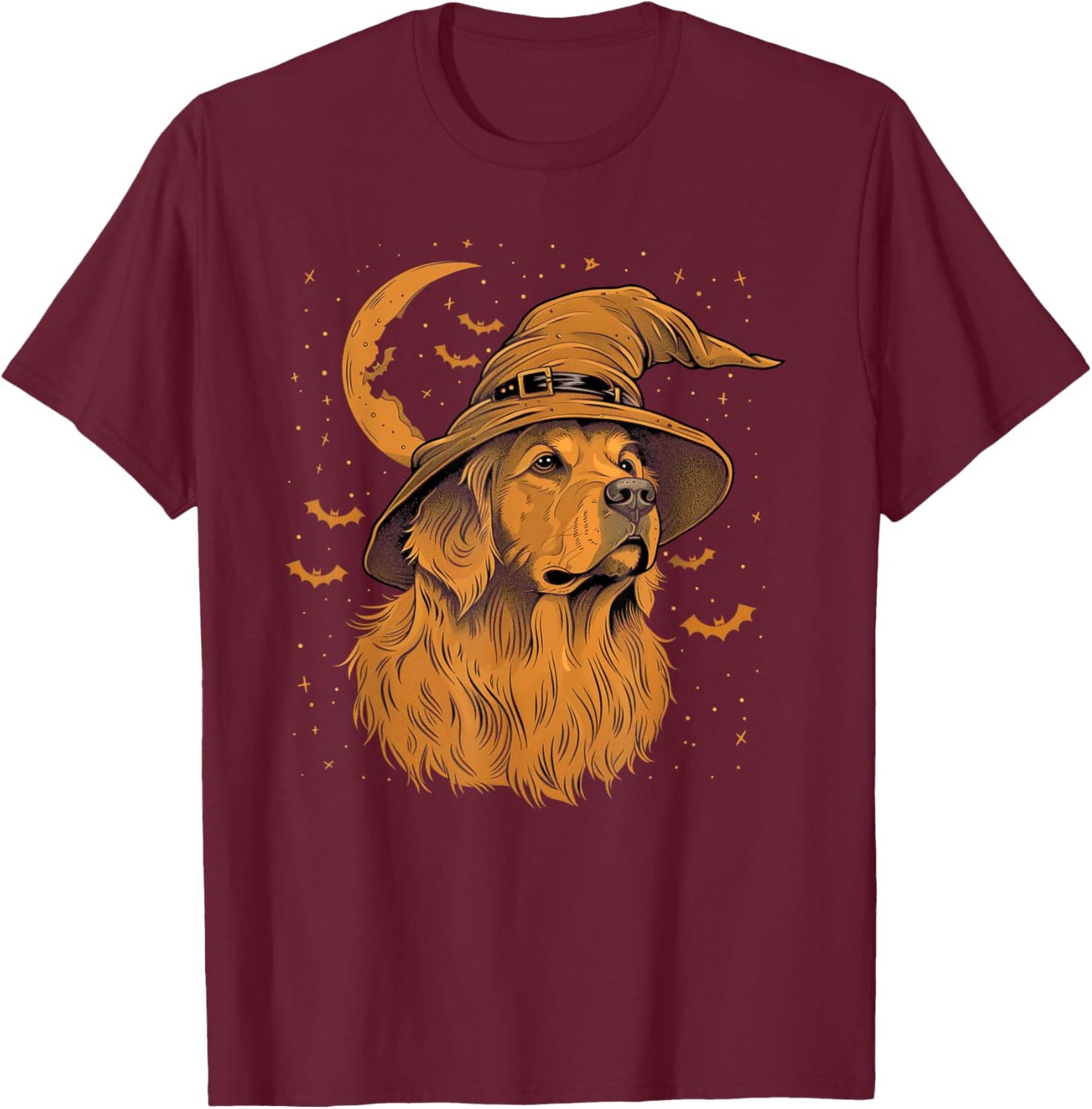 Golden Retriever Halloween Funny Cute Dog Mom Wizard Witch Women Kids T-Shirt - T-Shirt | Maroon