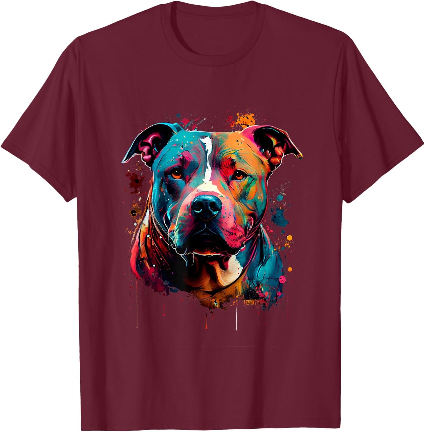 Vibrant Pitbull Painting Drip T-Shirt - T-Shirt | Maroon