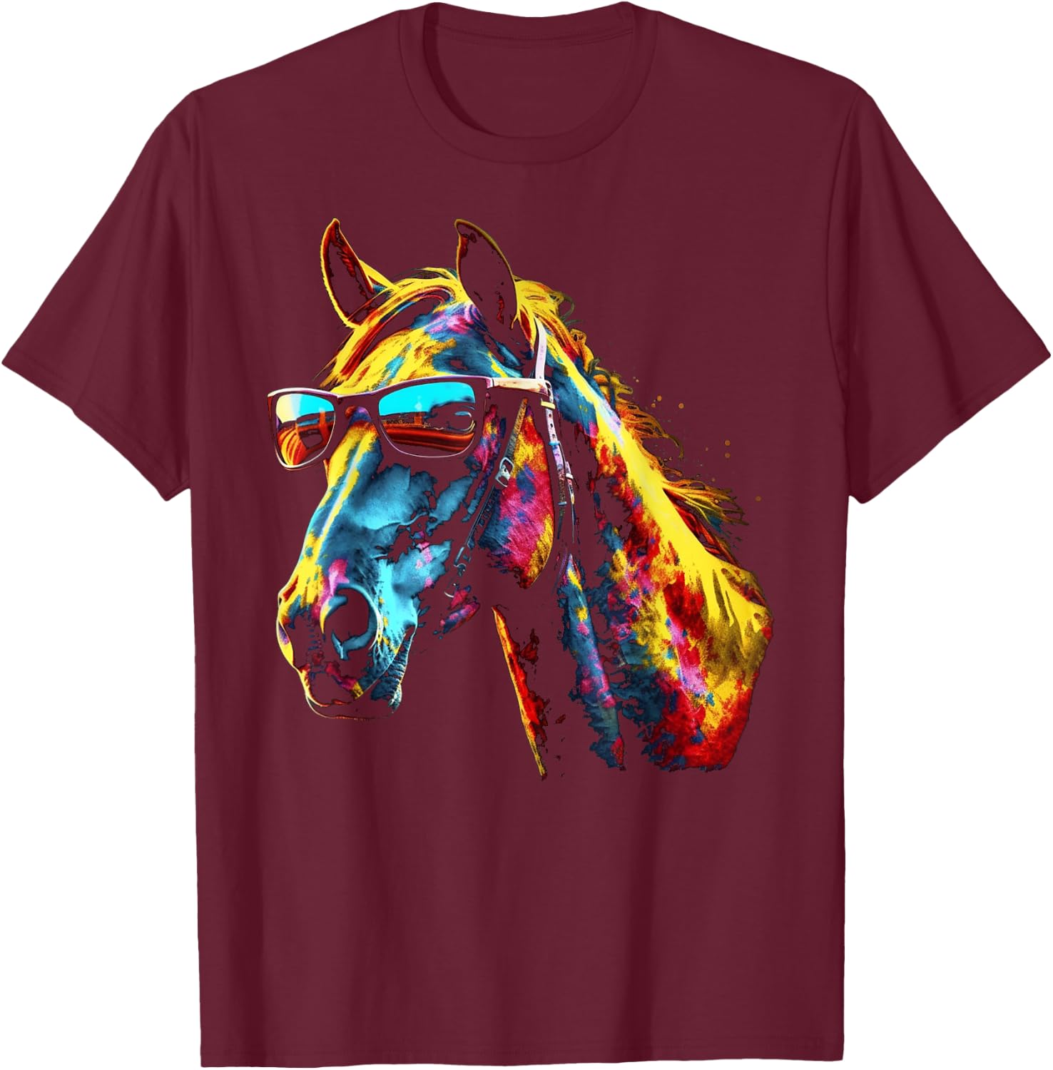 Horse Artwork Colourful Sunglasses - Animal Horse T-Shirt - T-Shirt | Maroon