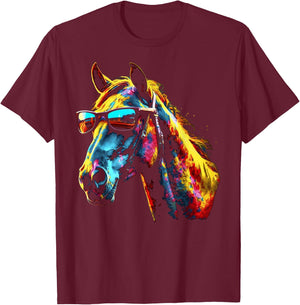 Horse Artwork Colourful Sunglasses - Animal Horse T-Shirt - T-Shirt | Maroon