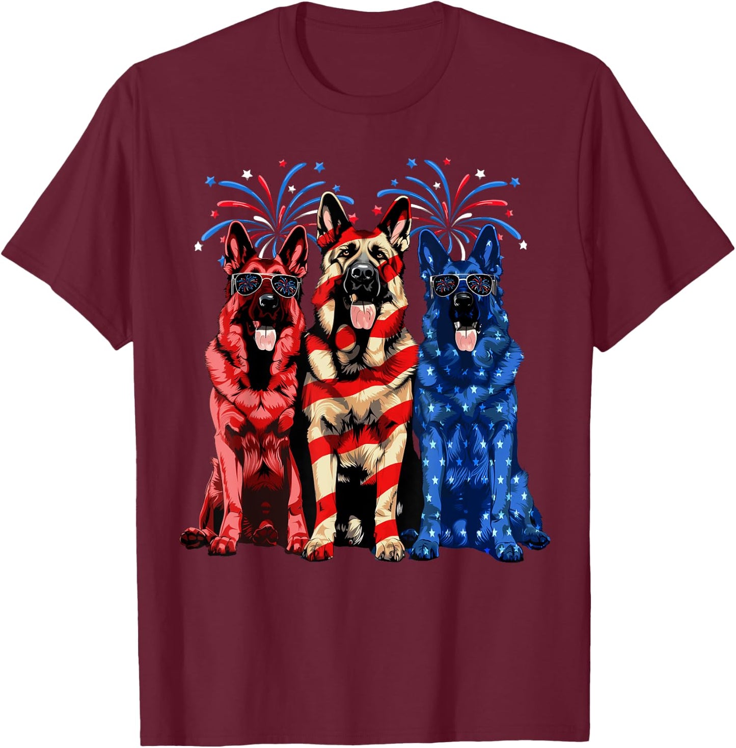4th Of July German Shepherd American Flag Red White And Blue T-Shirt - T-Shirt | Maroon