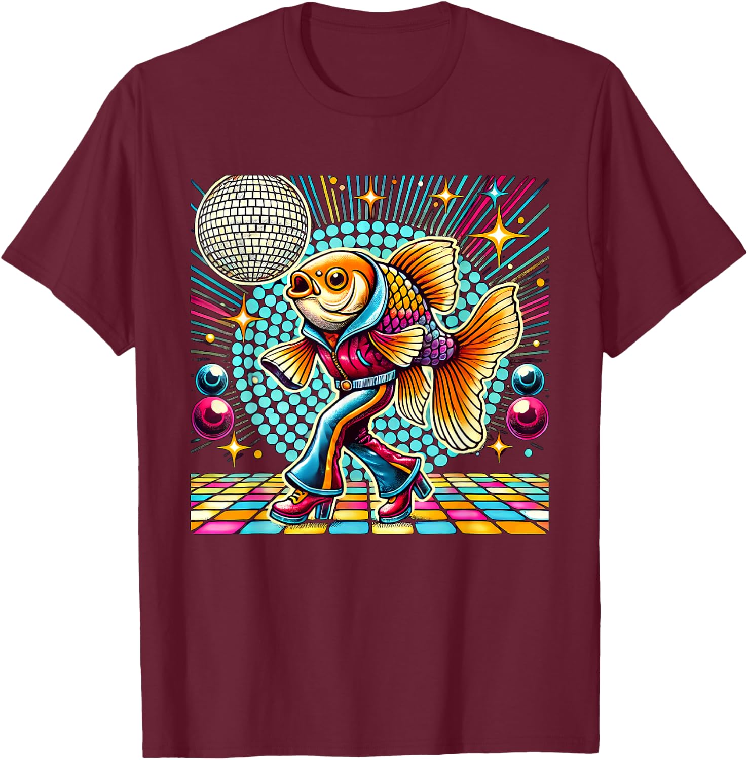 Aesthetic Fish Disco T-Shirt - T-Shirt | Maroon