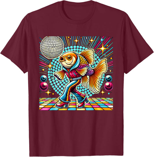 Aesthetic Fish Disco T-Shirt - T-Shirt | Maroon