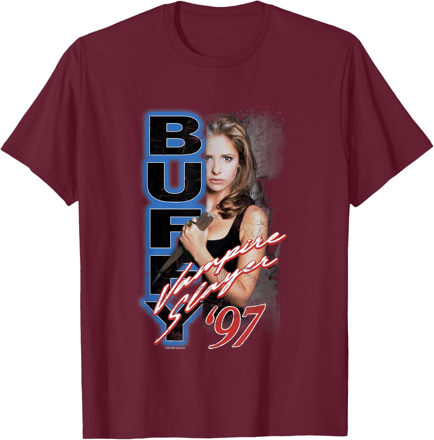 Buffy The Vampire Slayer Vintage '97 Split Buffy Portrait T-Shirt - T-Shirt | Maroon