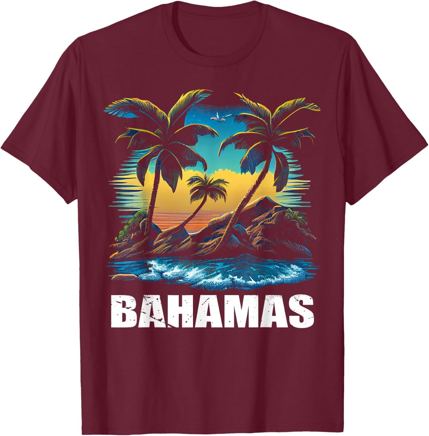 Retro Bahamas Sunset Vintage Vacation Souvenir T-Shirt - T-Shirt | Maroon