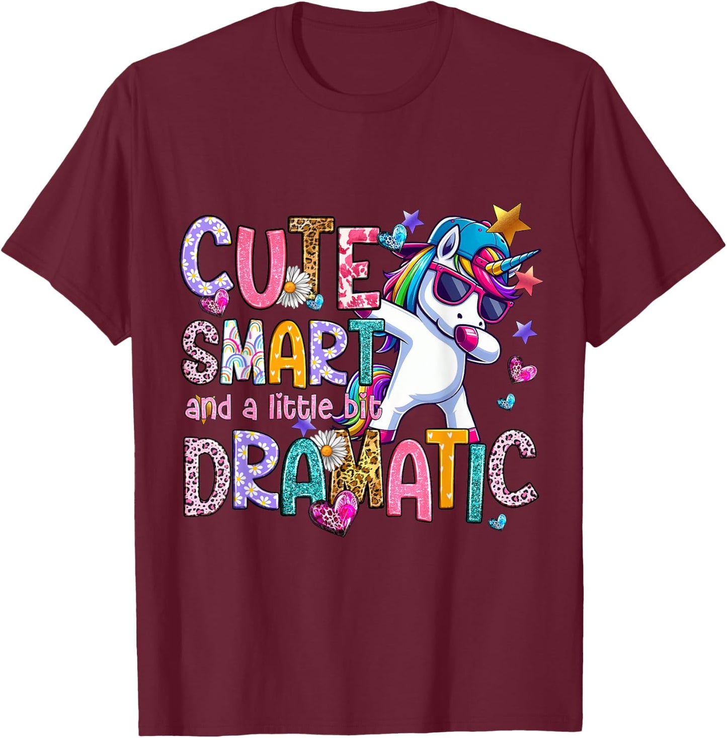 Cute Smart And A Little Bit Dramatic Funny Unicorn Kid Girls T-Shirt - T-Shirt | Maroon