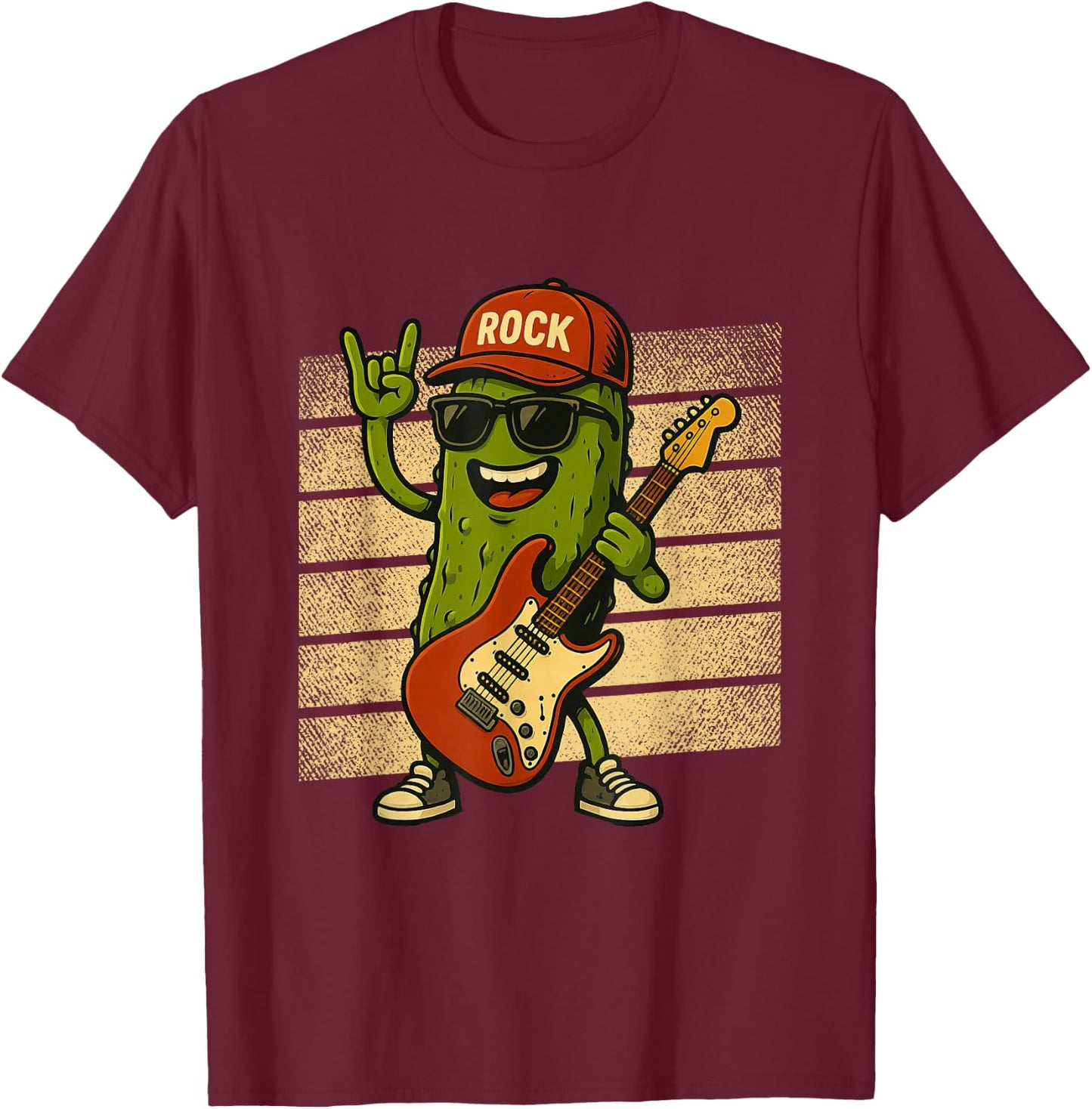 Pickle Playing Electric Guitar Rock Star Funny Pickles Lover T-Shirt - T-Shirt | Maroon