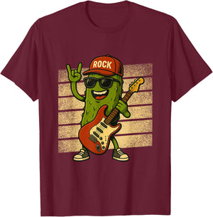 Pickle Playing Electric Guitar Rock Star Funny Pickles Lover T-Shirt - T-Shirt | Maroon