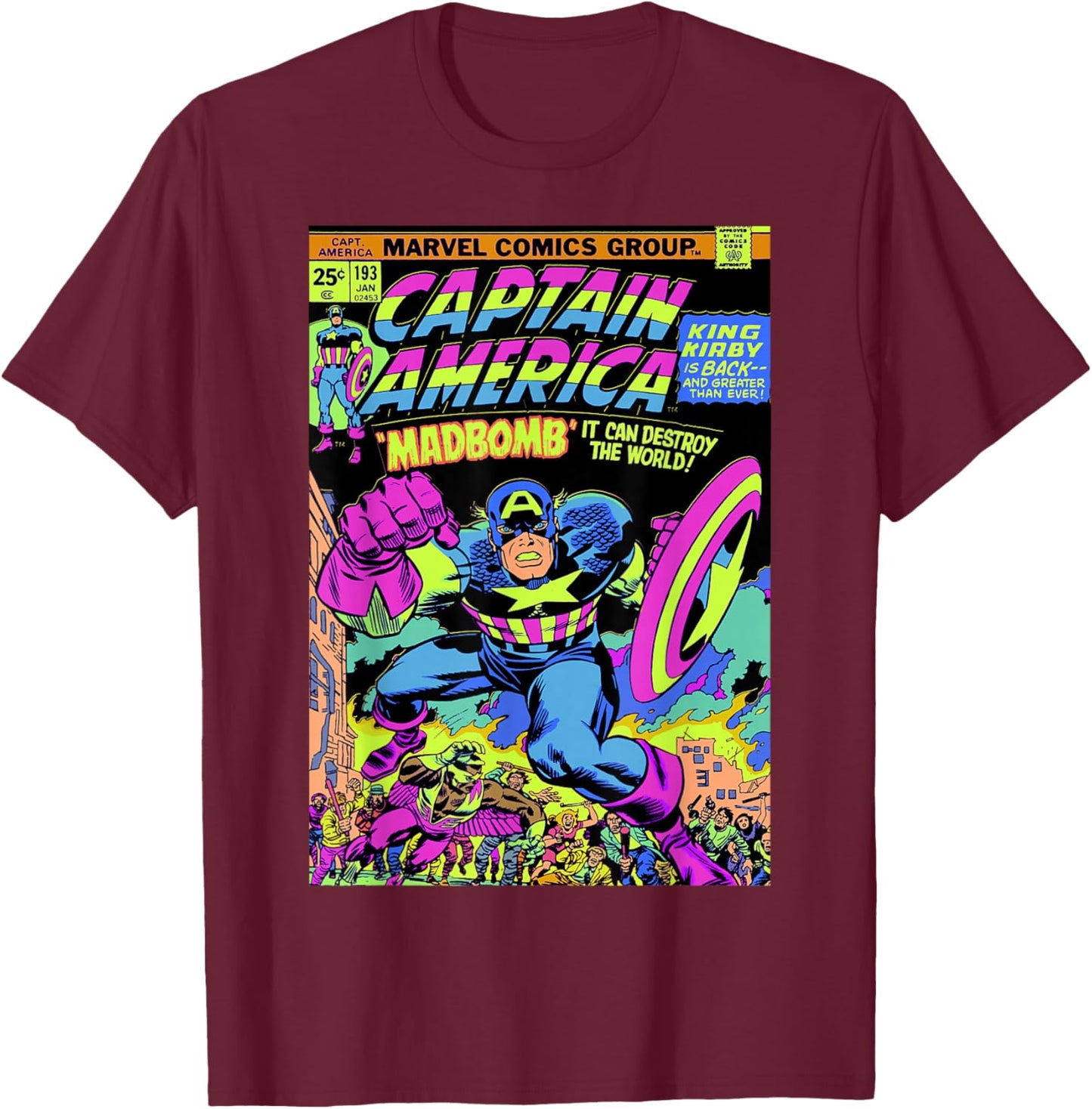 Marvel Captain America Comic Neon Graphic T-Shirt - T-Shirt | Maroon