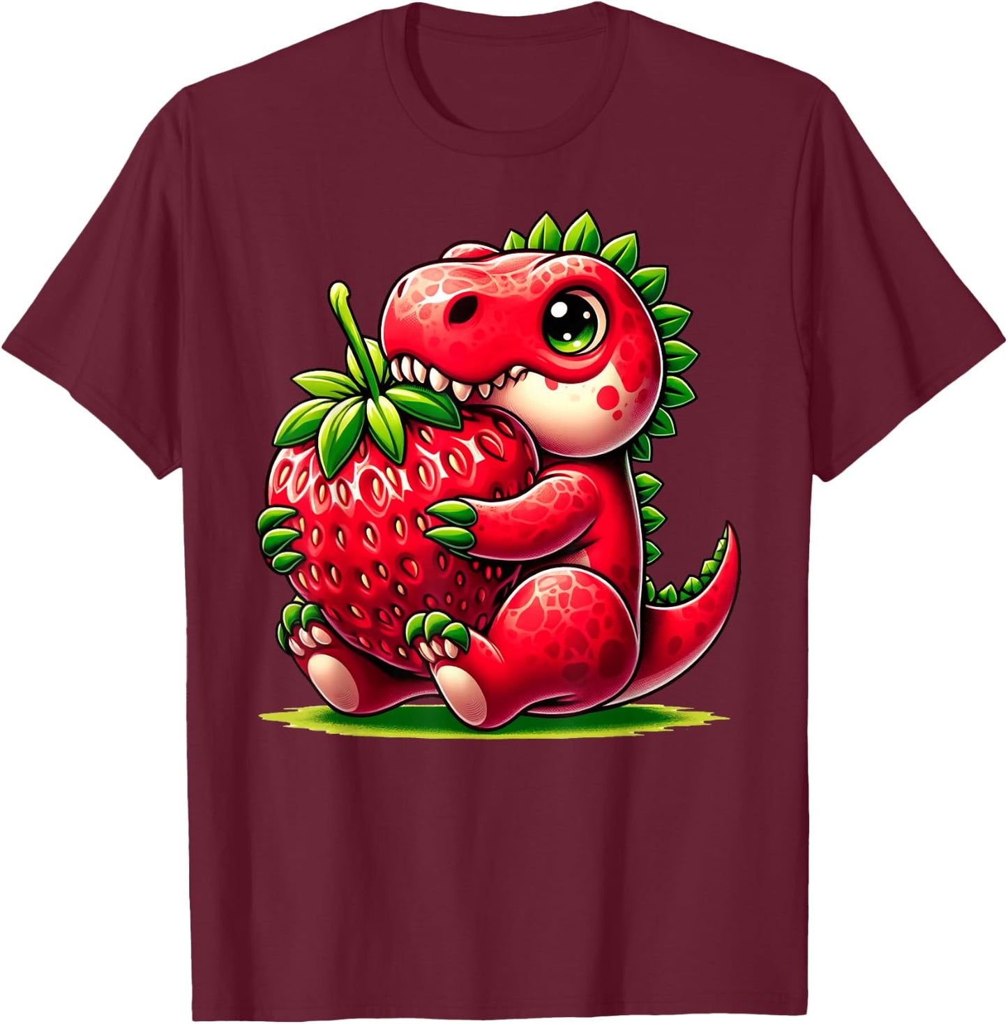 Cute Strawberry Summer Fruit Lover Dinosaur T Rex Boys Girls T-Shirt - T-Shirt | Maroon