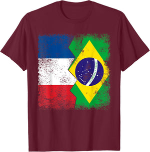 France Brazil Flags | Half Brazilian French Roots Brasil T-Shirt - T-Shirt | Maroon