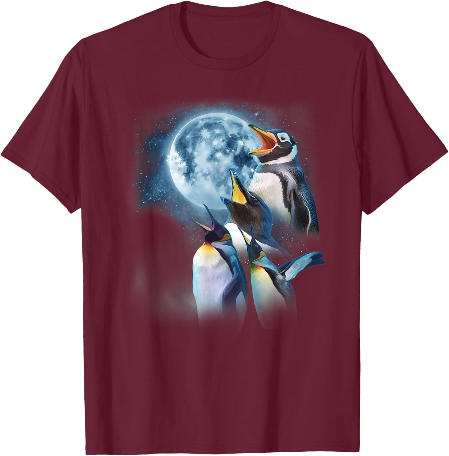 Funny Penguin Shirt - Howling at the Moon Funny Penguin T-Shirt - T-Shirt | Maroon