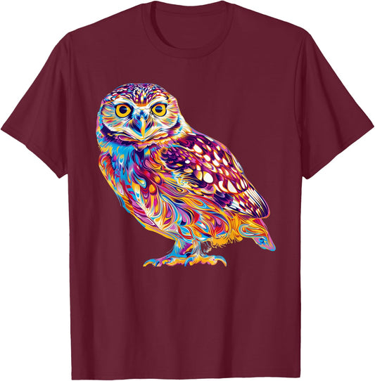 Burrowing Owl Psychedelic T-Shirt - T-Shirt | Maroon