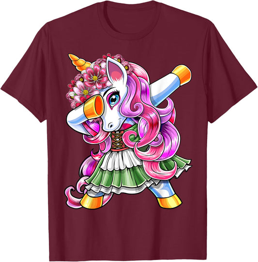 Dabbing Unicorn Oktoberfest Dirndl Bavarian Costume Shirt T-Shirt - T-Shirt | Maroon